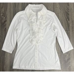 Anne Fontaine White Cotton Knotty Ruffles Flower Button Down Blouse sz 40